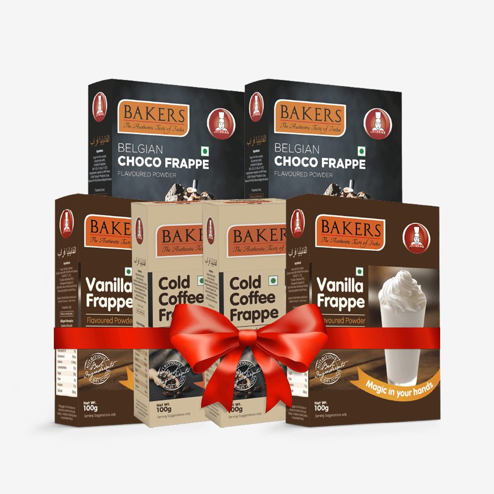 BAKERS FRAPPE Vanilla + Belgian Choco + Cold Coffe Frappe Powder (Pack of 6) 100gm Each - Pluugin Store