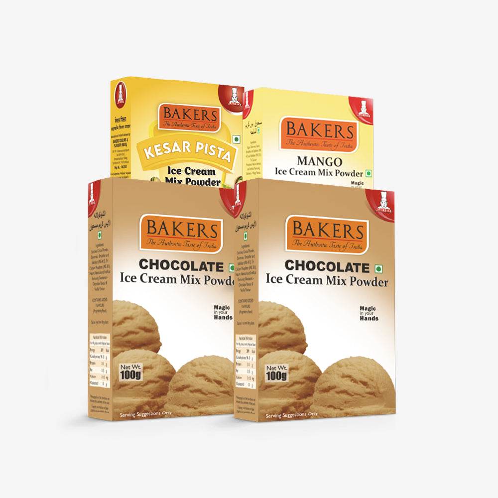 BAKERS Ice Cream Mix Powder Kesar Pista + Mango + Pack of 2 Chocolate Flavour Pack of 4 - Pluugin Store