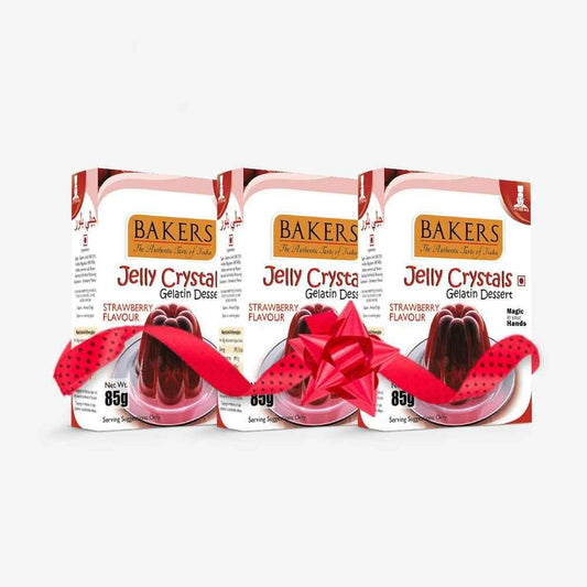 BAKERS Jelly Crystals (Gelatin Dessert) Strawberry Flavour Pack of 3 (85 gm x 3) - Pluugin Store