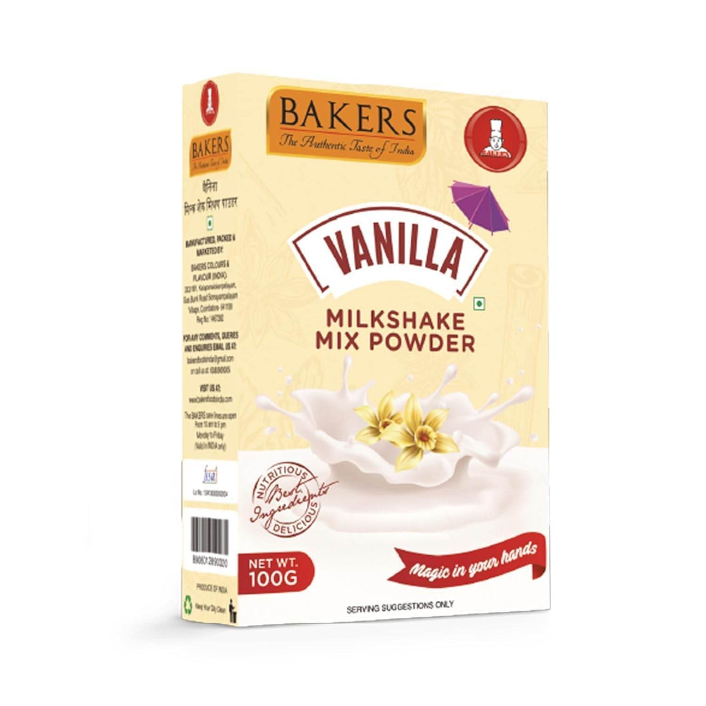BAKERS Milkshake Mix Powder Pack of 7 VANILLA + PISTA + CHOCOLATE + BUTTERSCOTCH + BADAM + BLUEBERRY + ROSE - Pluugin Store