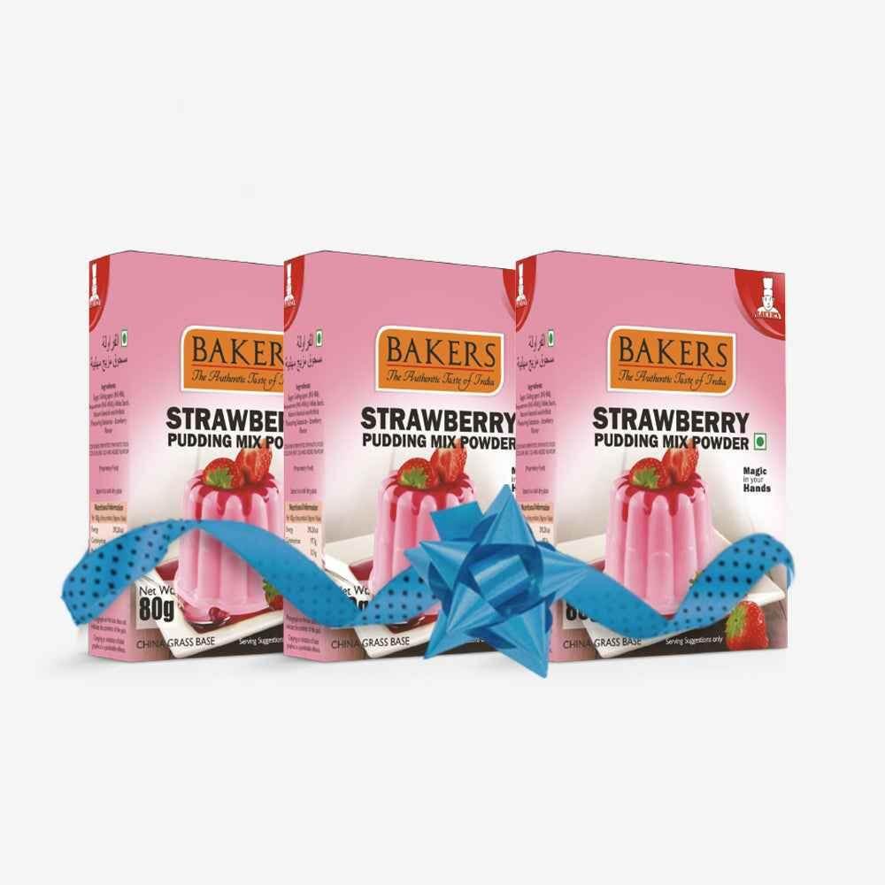 BAKERS Pudding Mix Powder Strawberry Flavour Pack of 3 (80 gm x 3) - Pluugin Store