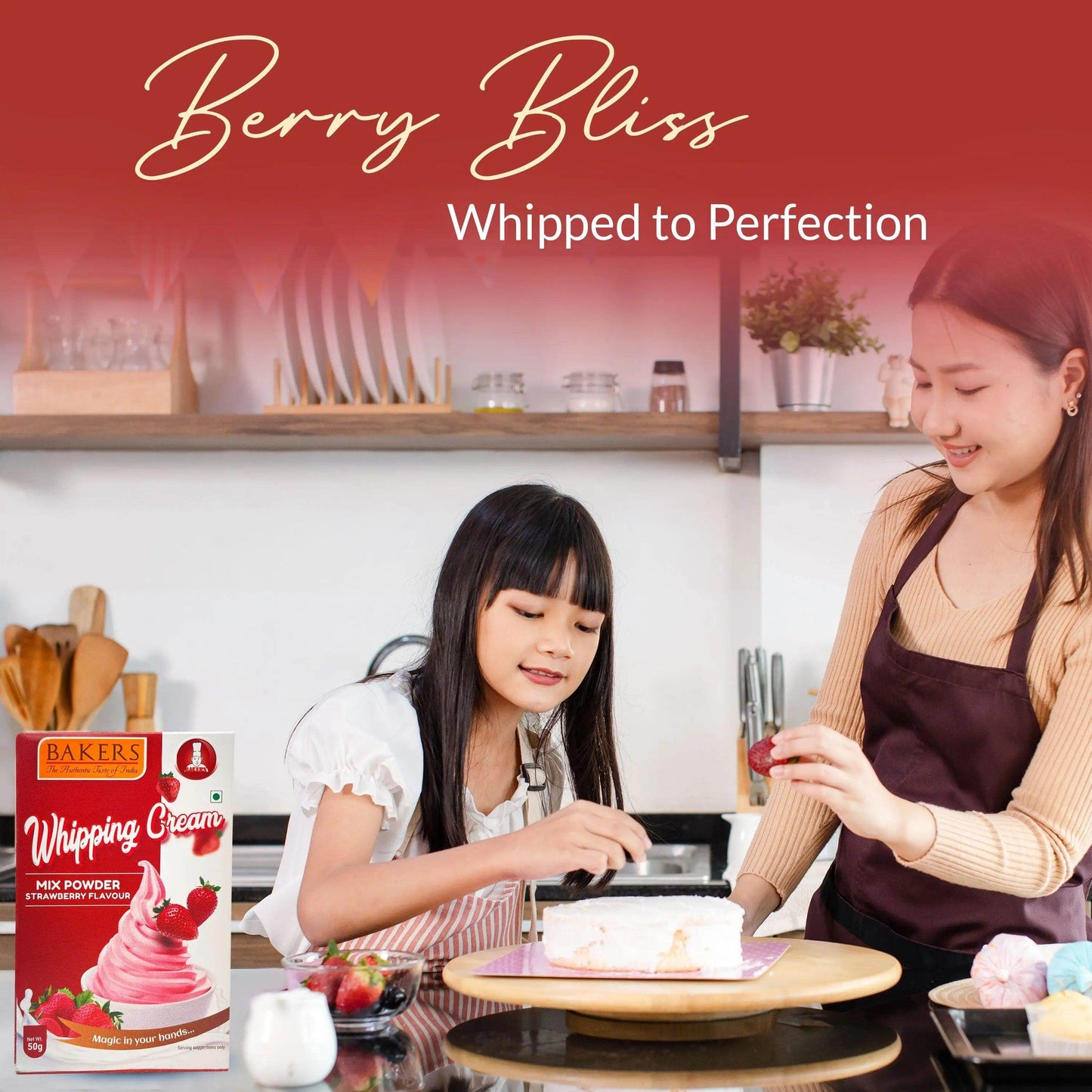 BAKERS Whipping Cream Strawberry Flavour 100% Veg for Cakes, Muffins, Cupcakes Pack of 3 (50 gm x 3) - Pluugin Store