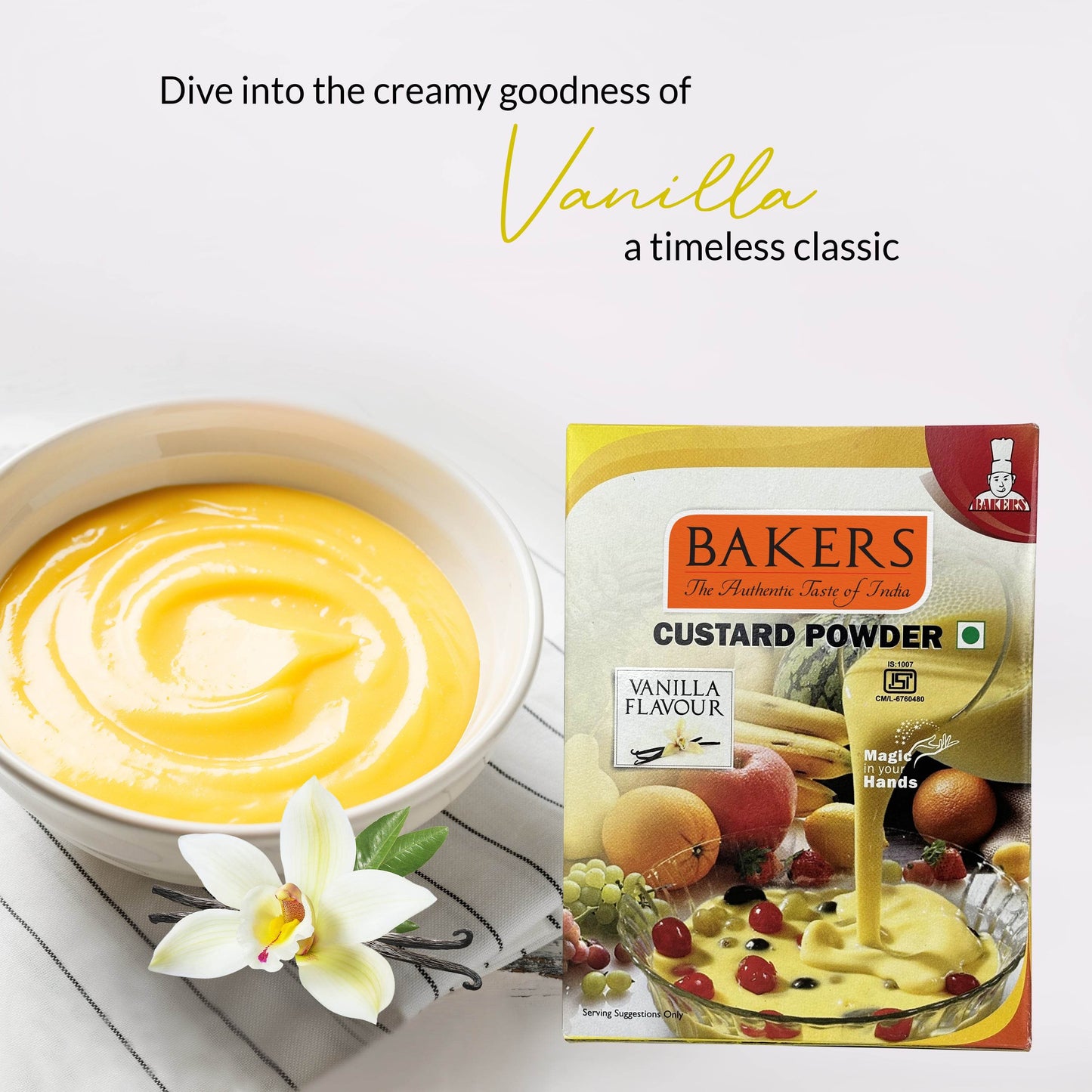 VANILLA CUSTARD 500 GM BAKERS Custard Powder Vanilla Flavour - Pluugin Store