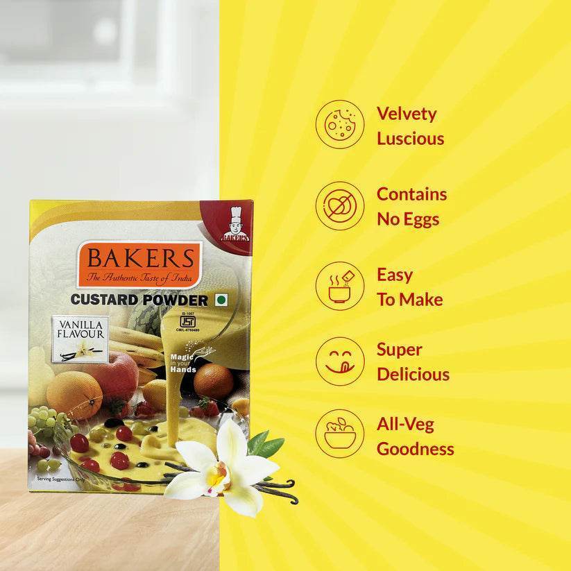 BAKERS Custard Powder Vanilla + Strawberry + Mango + Raspberry (Pack of 4) 100gm + Glucose D pack of 2 - Pluugin Store