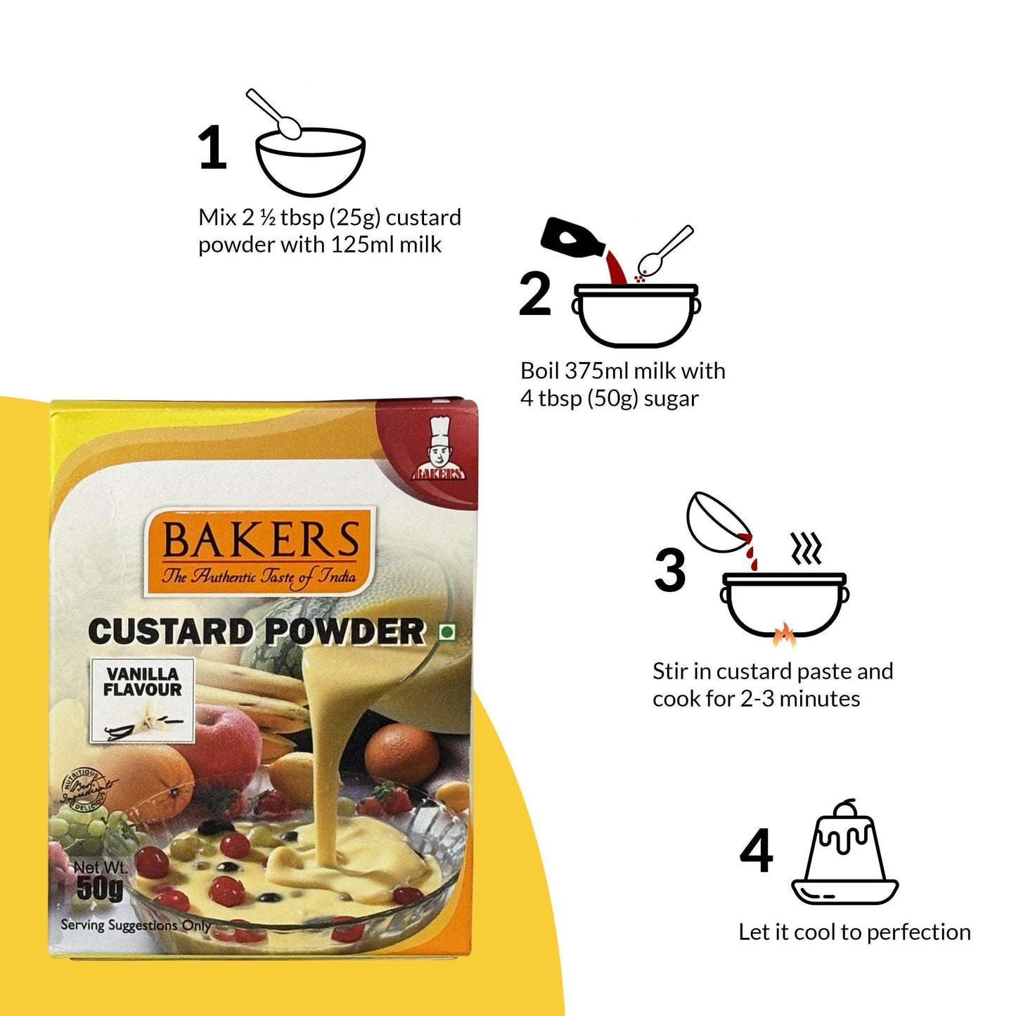 EXOTIC DESSERT COMBO 8 - BAKERS Custard Powder Vanilla Flavour 200 gm + BAKERS Jelly Crystals Blueberry Flavour 90 gm - Pluugin Store