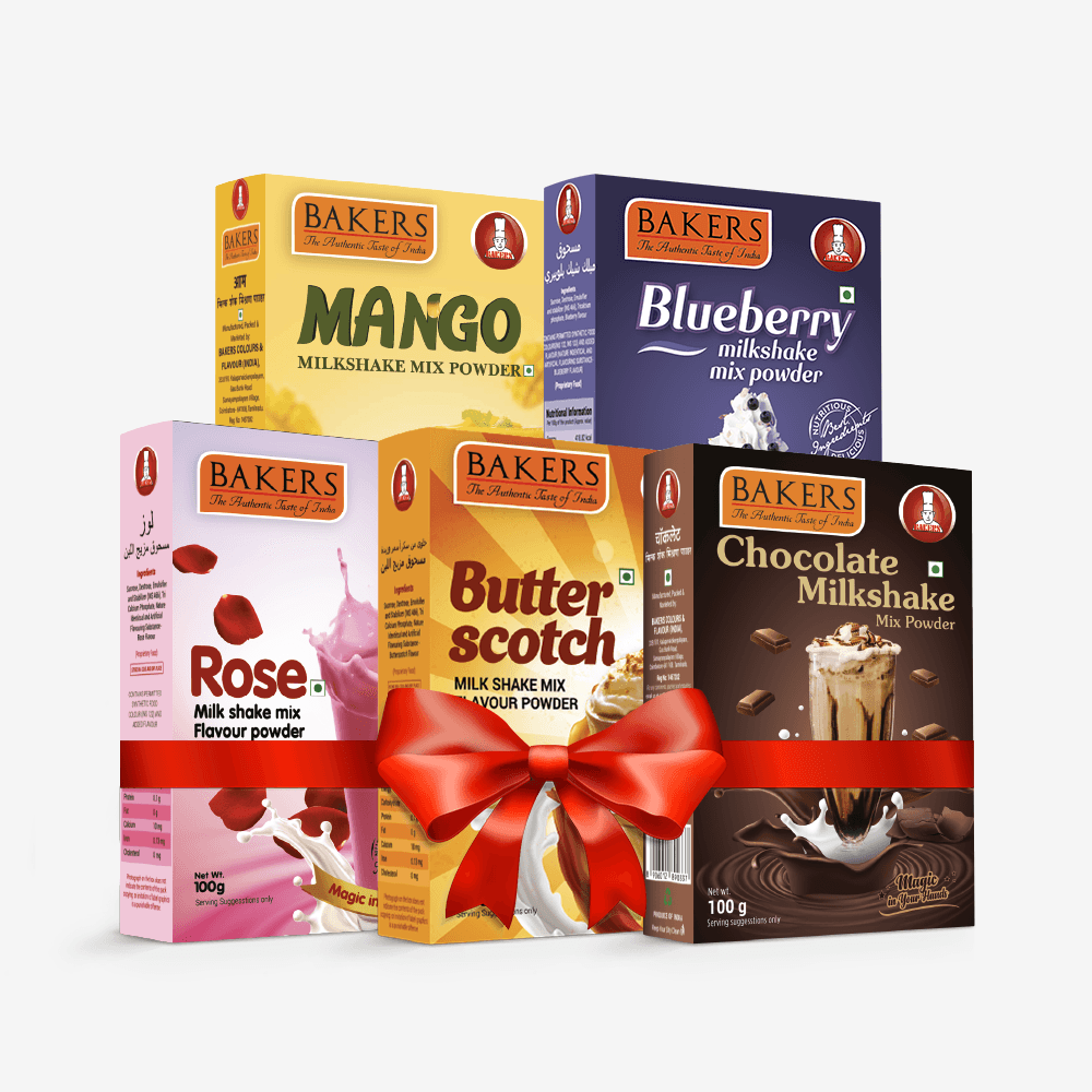 BAKERS Milkshake Mix Powder Pack of 5 MANGO + CHOCOLATE + BUTTERSCOTCH + BLUEBERRY + ROSE - Pluugin Store