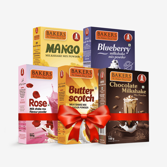 BAKERS Milkshake Mix Powder Pack of 5 MANGO + CHOCOLATE + BUTTERSCOTCH + BLUEBERRY + ROSE - Pluugin Store