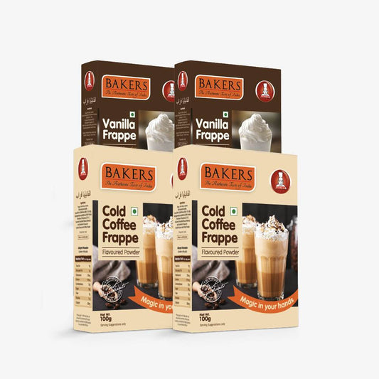 TWIN TEMPTATION PACK 2 - BAKERS Vanilla + Cold Coffe Frappe Powder Pack of 4 (100 gm x 4) - Pluugin Store