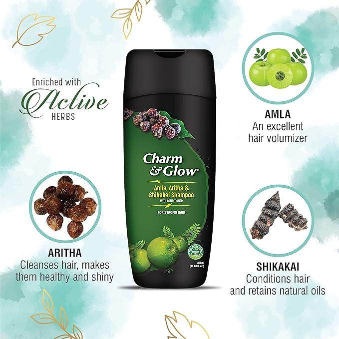 Charm & Glow Amla, Aritha & Shikakai Shampoo with Conditioner Pack of 3 (350 ml x 3) - Pluugin Store
