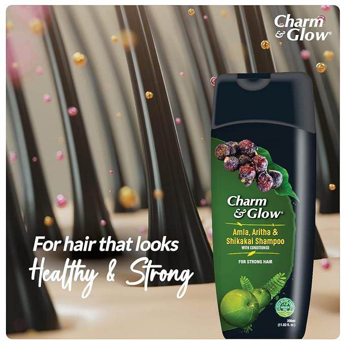 Charm & Glow Amla, Aritha & Shikakai Shampoo with Conditioner Pack of 3 (350 ml x 3) - Pluugin Store