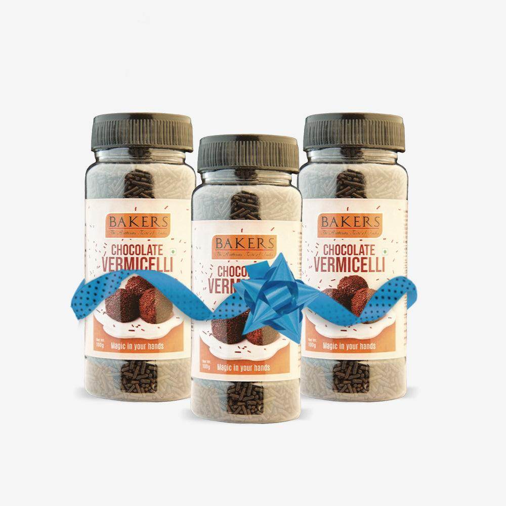 BAKERS Sprinkler Fantasy Vermicelli Chocolate Flavor Pack of 3 (100 gm x 3) - Pluugin Store