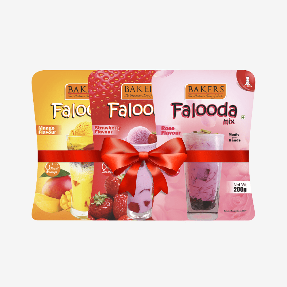 BAKERS Falooda Mix Powder STR, ROSE, MANGO Flavour Pack of 3 (200 gm ) - Pluugin Store