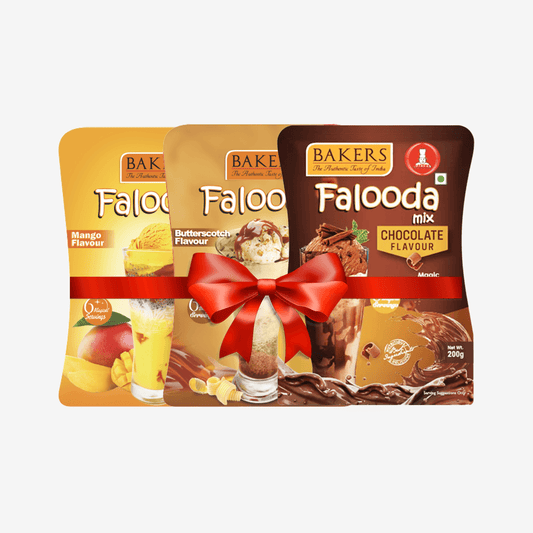BAKERS Falooda Mix Powder MANGO, B/S, CHOCO Flavour Pack of 3 (200 gm ) - Pluugin Store