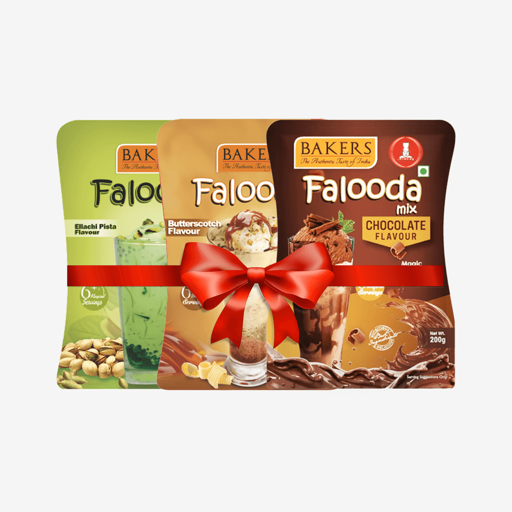 BAKERS Falooda Mix Powder ELAICHI PISTA, B/S, CHOCO Flavour Pack of 3 (200 gm ) - Pluugin Store