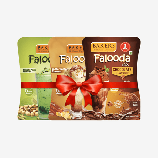 BAKERS Falooda Mix Powder ELAICHI PISTA, B/S, CHOCO Flavour Pack of 3 (200 gm ) - Pluugin Store