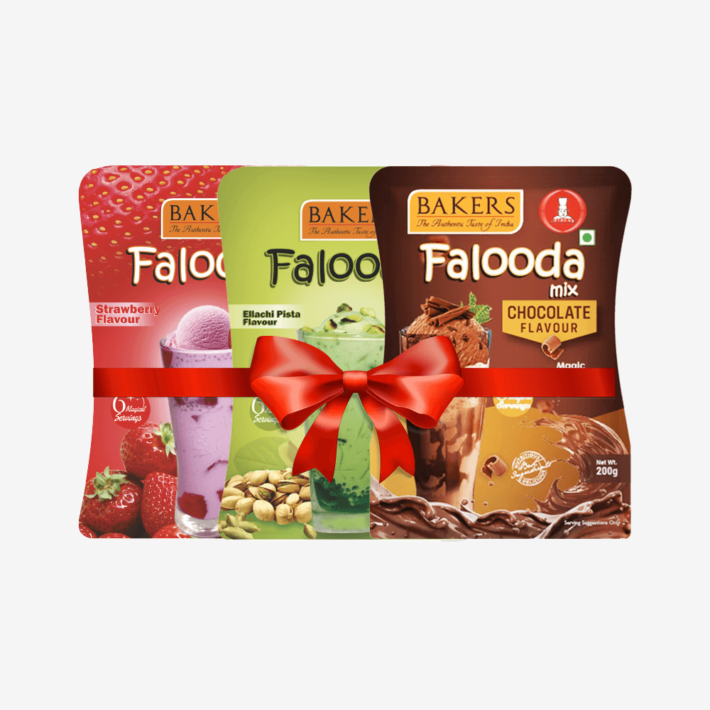 BAKERS Falooda Mix Powder STR, ELAICHI PISTA, CHOCO Flavour Pack of 3 (200 gm ) - Pluugin Store