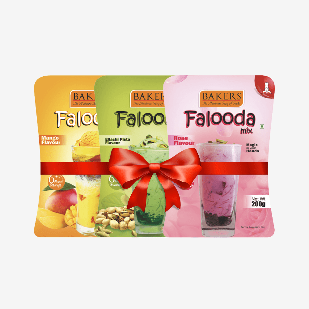 BAKERS Falooda Mix Powder ROSE, MANGO, ELAICHI PISTA Flavour Pack of 3 (200 gm ) - Pluugin Store