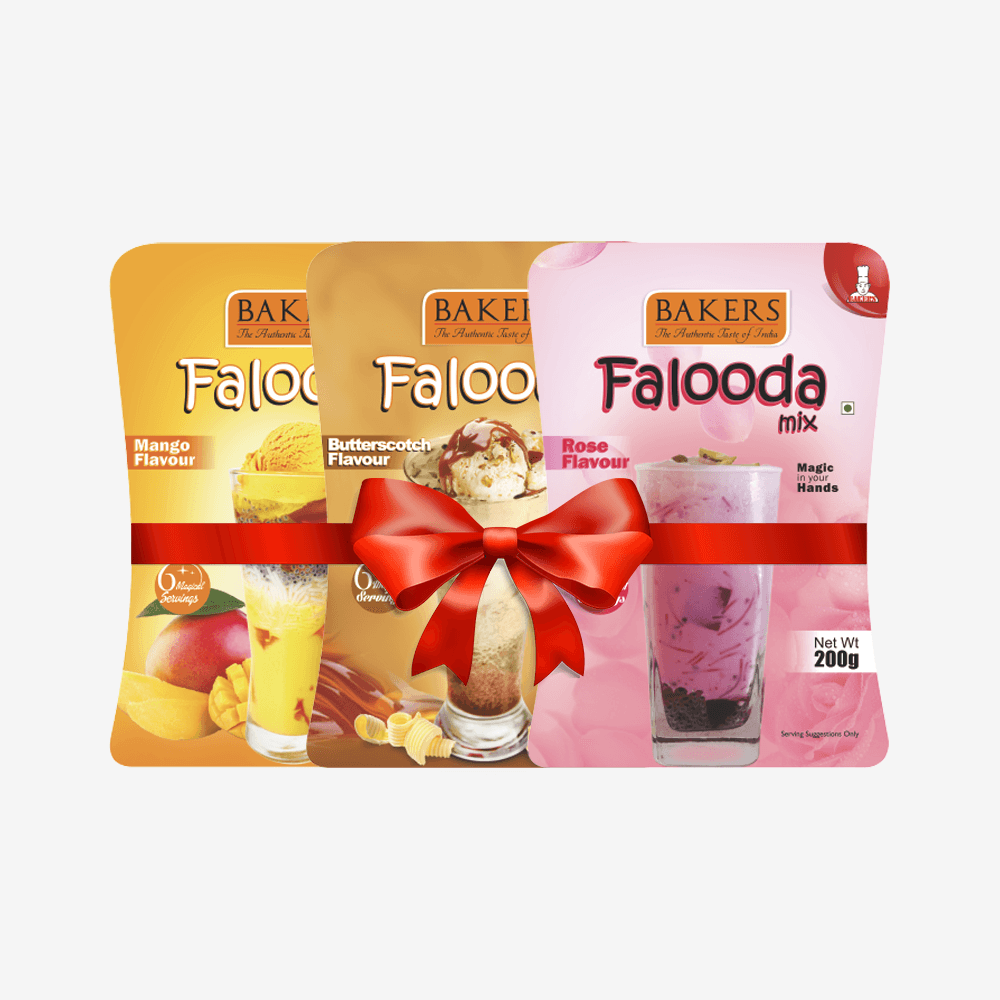 BAKERS Falooda Mix Powder ROSE, MANGO, B/S Flavour Pack of 3 (200 gm ) - Pluugin Store