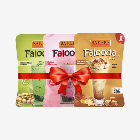 BAKERS Falooda Mix Powder ROSE, ELAICHI PISTA, B/S Flavour Pack of 3 (200 gm ) - Pluugin Store