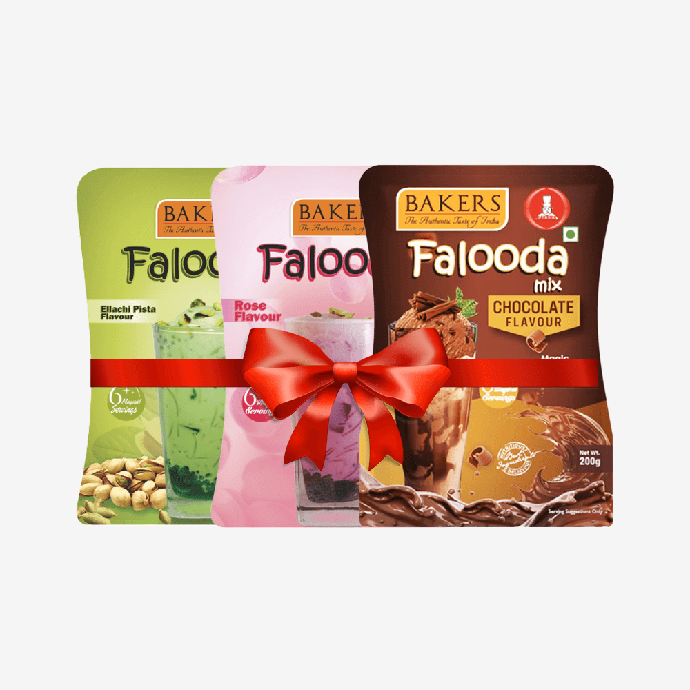 BAKERS Falooda Mix Powder ROSE, ELAICHI PISTA, CHOCO Flavour Pack of 3 (200 gm ) - Pluugin Store