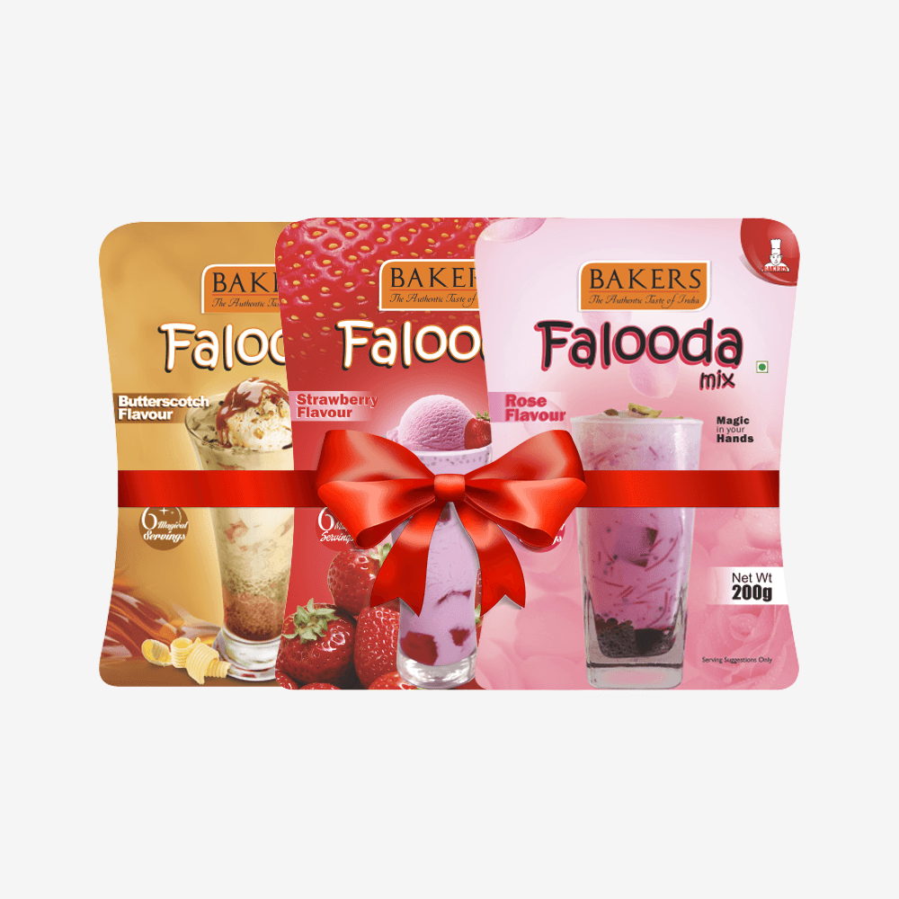 BAKERS Falooda Mix Powder STR, ROSE, B/S Flavour Pack of 3 (200 gm ) - Pluugin Store