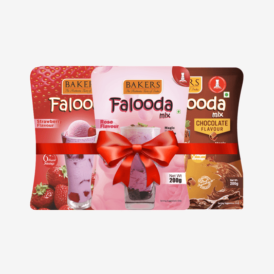 BAKERS Falooda Mix Powder STR, ROSE, CHOCO Flavour Pack of 3 (200 gm ) - Pluugin Store