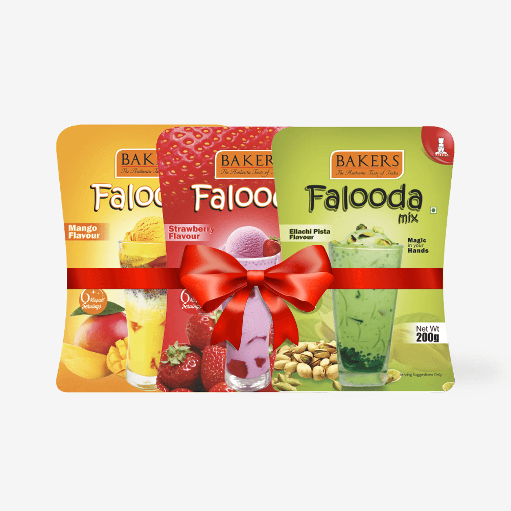 BAKERS Falooda Mix Powder STR, MANGO, ELAICHI PISTA Flavour Pack of 3 (200 gm ) - Pluugin Store
