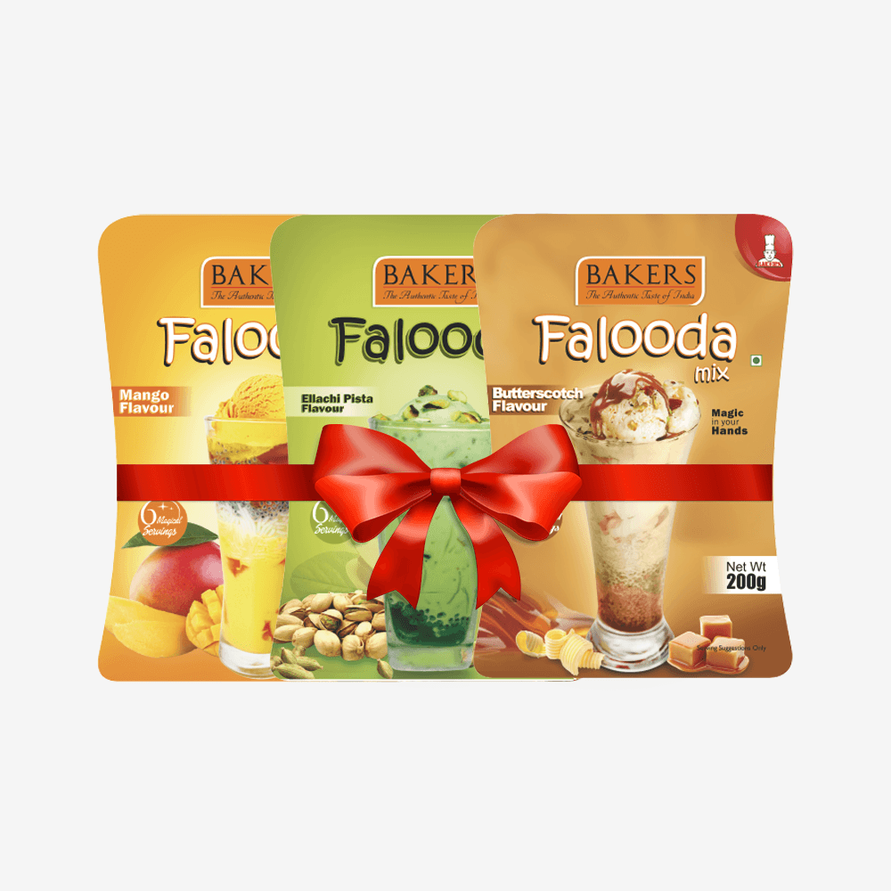 BAKERS Falooda Mix Powder MANGO, ELAICHI PISTA, B/S Flavour Pack of 3 (200 gm ) - Pluugin Store