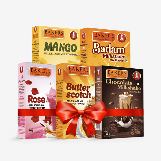 BAKERS Milkshake Mix Powder Pack of 5 MANGO + CHOCOLATE + BUTTERSCOTCH + BADAM + ROSE - Pluugin Store