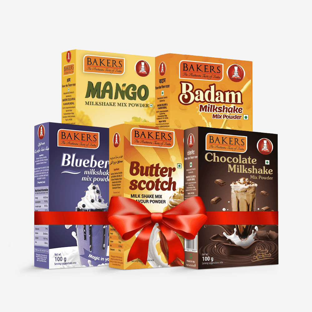 BAKERS Milkshake Mix Powder Pack of 5 MANGO + CHOCOLATE + BUTTERSCOTCH + BADAM + BLUEBERRY - Pluugin Store