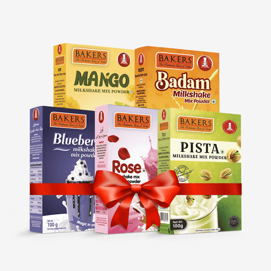 BAKERS Milkshake Mix Powder Pack of 5 MANGO + PISTA + BADAM + BLUEBERRY + ROSE - Pluugin Store