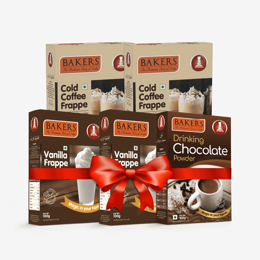 BAKERS 2 Vanilla Frappe + 2 Cold Coffee	 + 1 Drinking Choco Powder Pack of 5 100gm - Pluugin Store