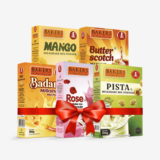 BAKERS Milkshake Mix Powder Pack of 5 MANGO + PISTA + BUTTERSCOTCH + BADAM + ROSE - Pluugin Store