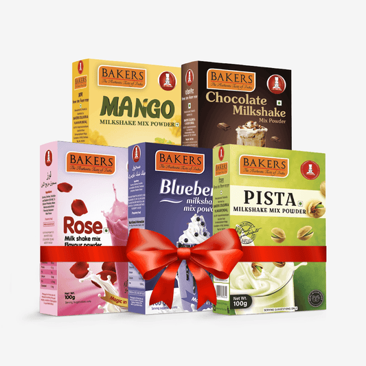BAKERS Milkshake Mix Powder Pack of 5 MANGO + PISTA + CHOCOLATE + BLUEBERRY + ROSE - Pluugin Store