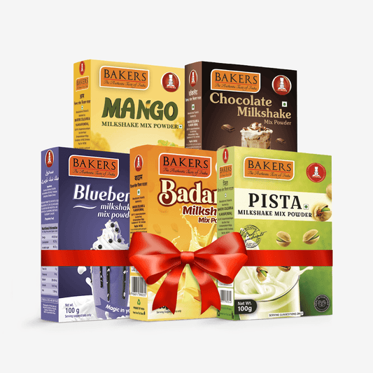 BAKERS Milkshake Mix Powder Pack of 5 MANGO + PISTA + CHOCOLATE + BADAM + BLUEBERRY - Pluugin Store