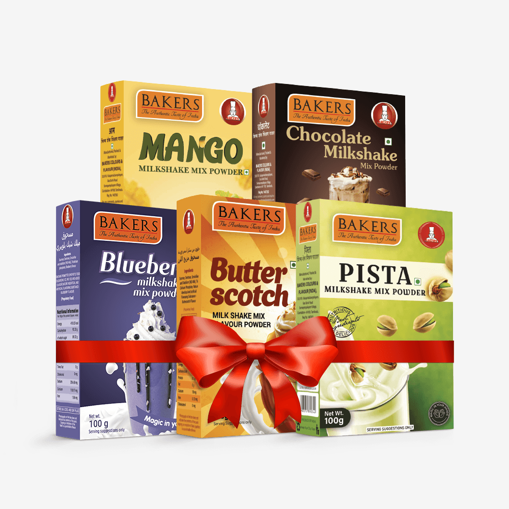 BAKERS Milkshake Mix Powder Pack of 5 MANGO + PISTA + CHOCOLATE + BUTTERSCOTCH + BLUEBERRY - Pluugin Store