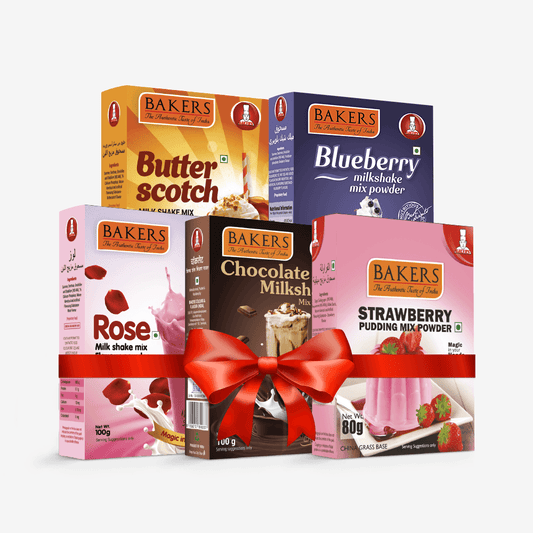 BAKERS Milkshake Mix Powder Pack of 5 STRAWBERRY + CHOCOLATE + BUTTERSCOTCH + BLUEBERRY + ROSE - Pluugin Store