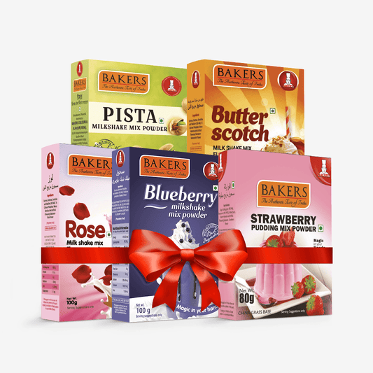 BAKERS Milkshake Mix Powder Pack of 5 STRAWBERRY + PISTA + BUTTERSCOTCH + BLUEBERRY + ROSE - Pluugin Store