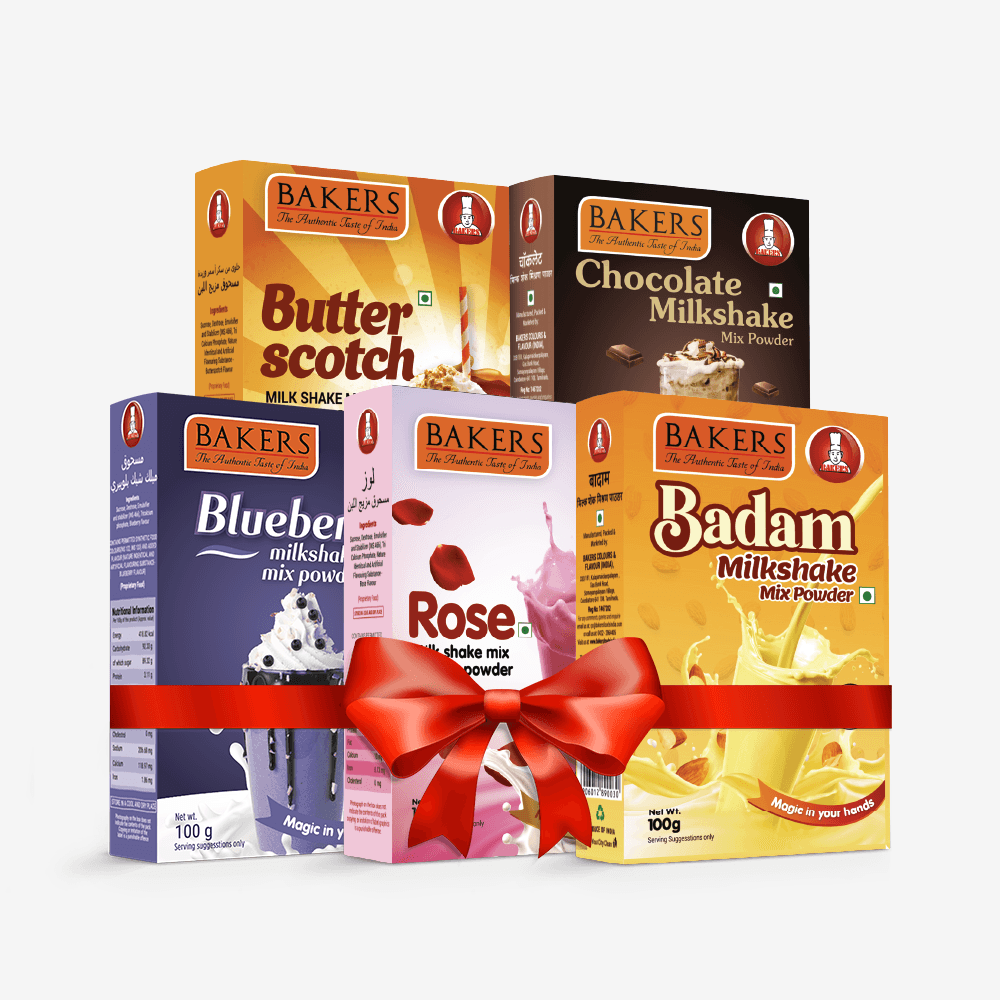 BAKERS Milkshake Mix Powder Pack of 5 CHOCOLATE + BUTTERSCOTCH + BADAM + BLUEBERRY + ROSE - Pluugin Store