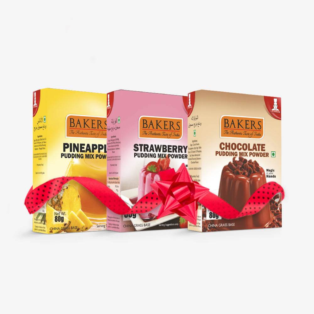 BAKERS Pudding Mix Powder Strawberry + Chocolate + Pineapple Flavour Pack of 3 (80 gm x 3) - Pluugin Store