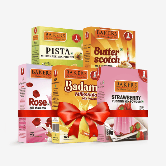 BAKERS Milkshake Mix Powder Pack of 5 STRAWBERRY + PISTA + BUTTERSCOTCH + BADAM + ROSE - Pluugin Store