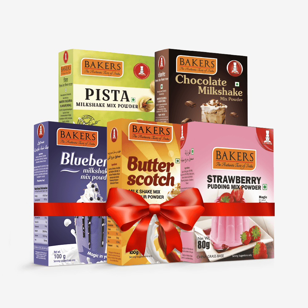 BAKERS Milkshake Mix Powder Pack of 5 STRAWBERRY + PISTA + CHOCOLATE + BUTTERSCOTCH + BLUEBERRY - Pluugin Store