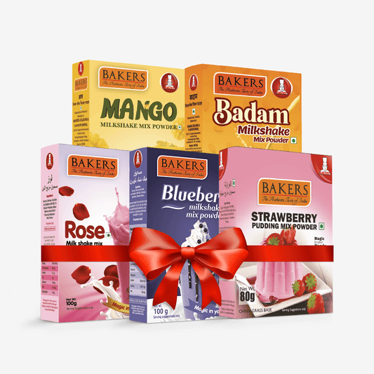 BAKERS Milkshake Mix Powder Pack of 5 STRAWBERRY + MANGO + BADAM + BLUEBERRY + ROSE - Pluugin Store