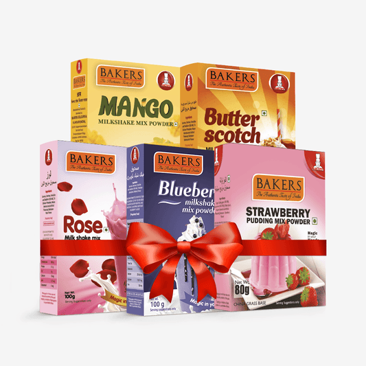 BAKERS Milkshake Mix Powder Pack of 5 STRAWBERRY + MANGO + BUTTERSCOTCH + BLUEBERRY + ROSE - Pluugin Store