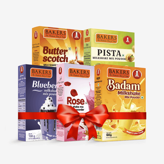 BAKERS Milkshake Mix Powder Pack of 5 PISTA + BUTTERSCOTCH + BADAM + BLUEBERRY + ROSE - Pluugin Store