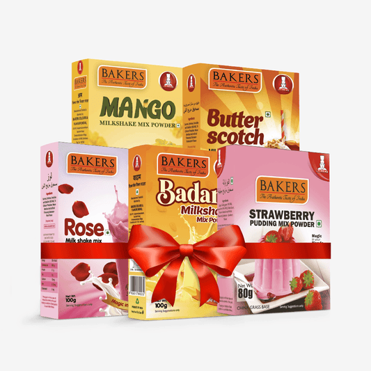 BAKERS Milkshake Mix Powder Pack of 5 STRAWBERRY + MANGO + BUTTERSCOTCH + BADAM + ROSE - Pluugin Store