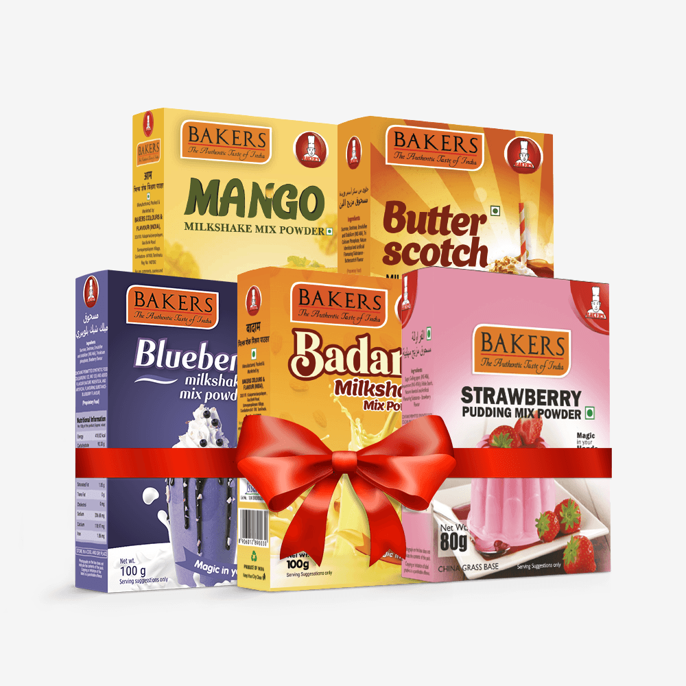 BAKERS Milkshake Mix Powder Pack of 5 STRAWBERRY + MANGO + BUTTERSCOTCH + BADAM + BLUEBERRY - Pluugin Store