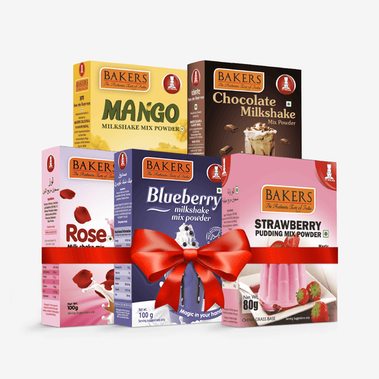 BAKERS Milkshake Mix Powder Pack of 5 STRAWBERRY + MANGO + CHOCOLATE + BLUEBERRY + ROSE - Pluugin Store