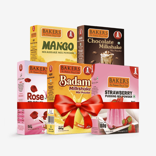 BAKERS Milkshake Mix Powder Pack of 5 STRAWBERRY + MANGO + CHOCOLATE + BADAM + ROSE - Pluugin Store