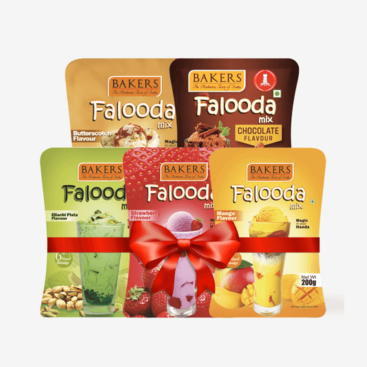 BAKERS Falooda Mix Powder STR, MANGO, ELAICHI PISTA, B/S, CHOCO Pack of 5 (200 gm) - Pluugin Store